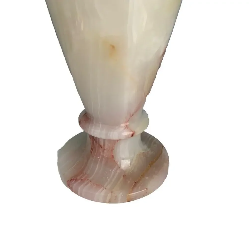 12” Onyx Marble Stone Table Vase Tall Heavy Genuine Polished Flower Cream Ivory - Picture 7 of 14